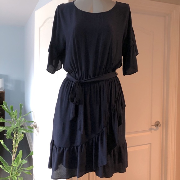 Navy Ruffle Trim Dress - Picture 3 of 4